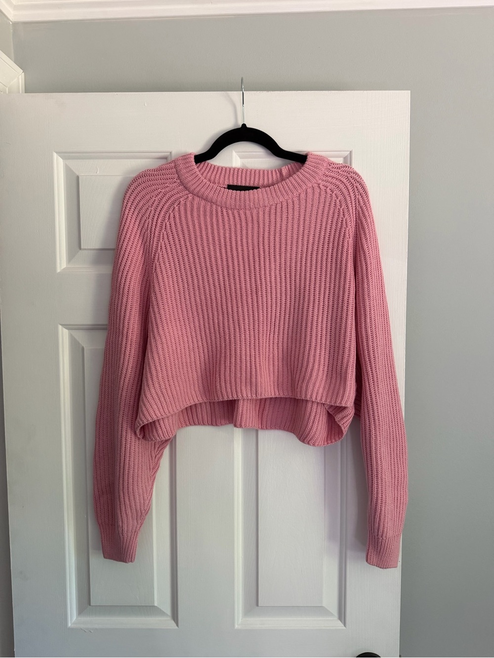 Cotton Candy Pink Ribbed Crewneck Sweater